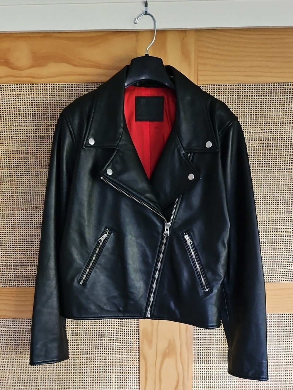 EUC Levi's Genuine Black Leather Moto Jacket with Red Lining XL